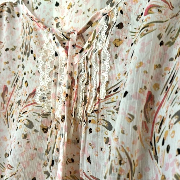 Floral Print Peach Green Women's Blouse Long Sleeve Cinch Waist Medium Candie’s - Picture 7 of 8